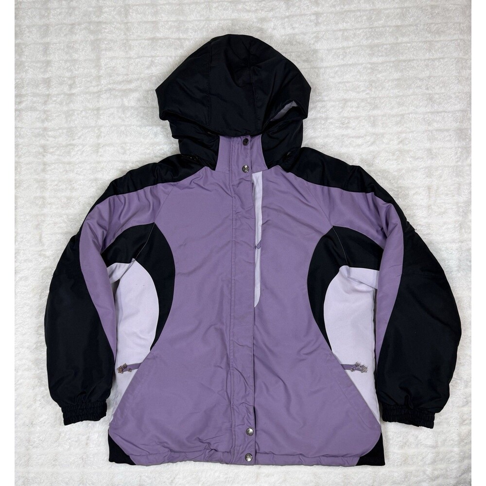 Cherokee Ski Jacket Women XL Purple Black Colorblock Y2K Hooded Snow Coat